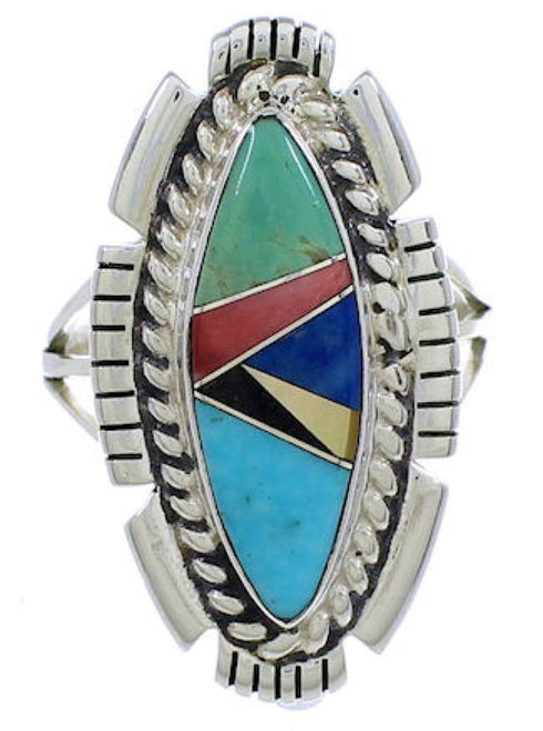 Multicolor Inlay Southwest Silver Ring Size 5-3/4 TX40775
